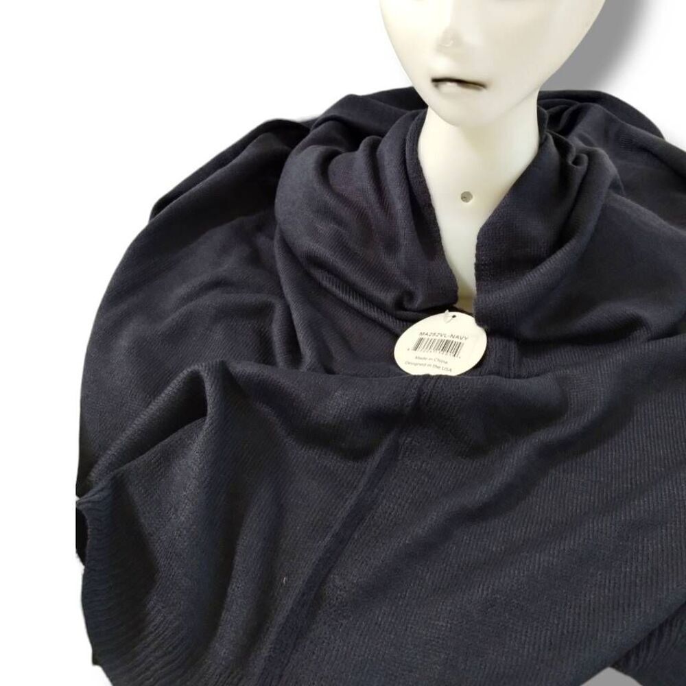 Viv and Lou Poncho Wrap Navy Knit Fringe Pullover Preppy Corpcore Lagenlook 26x3